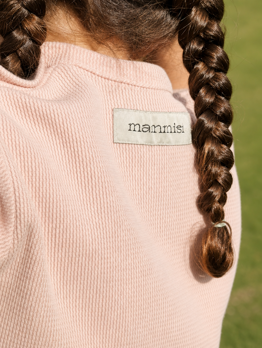mammisi pink pepper set, the label and knit up close
