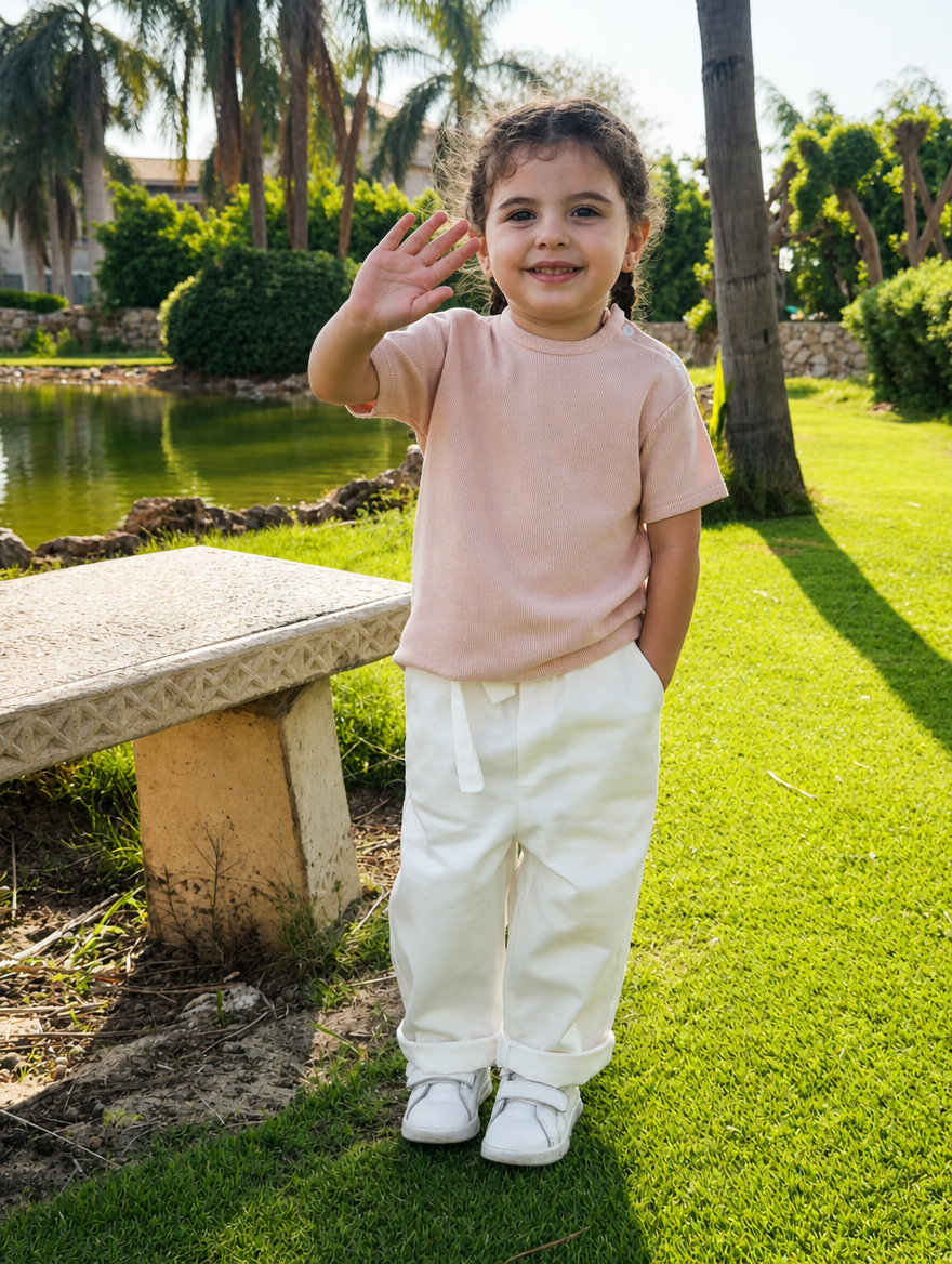 mammisi pink pepper set, worn by a child